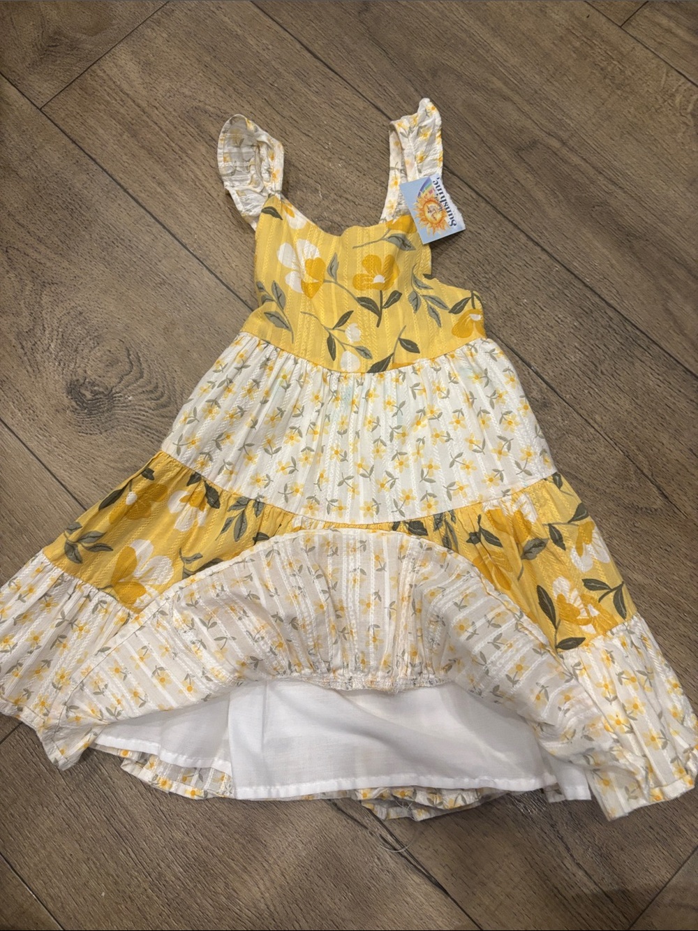 Catherine Malandrino Yellow and White Floral Tiered Sundress